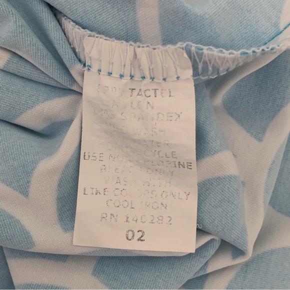 Katherine Way Scallop Print Dress Small Collared Sleeveless Aqua White - Picture 5 of 6